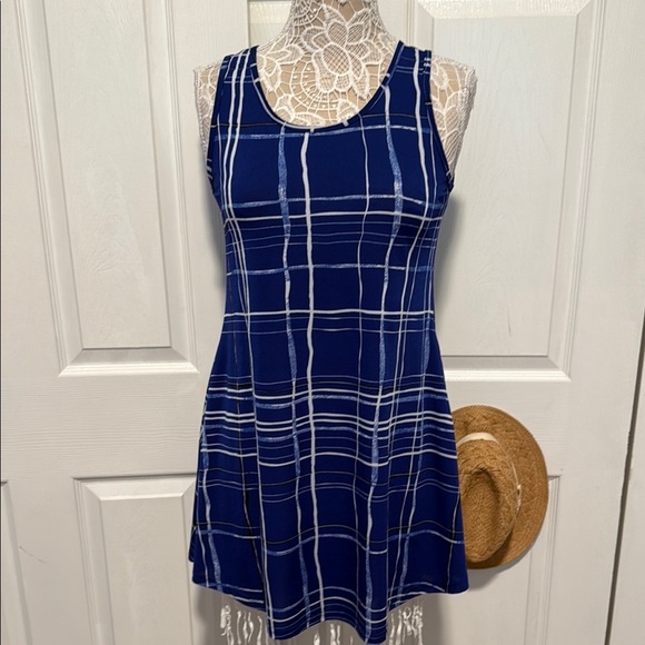 Lildy Pockets Sleeveless Tunic Navy Checkered Mini Dress S-M - Picture 1 of 13
